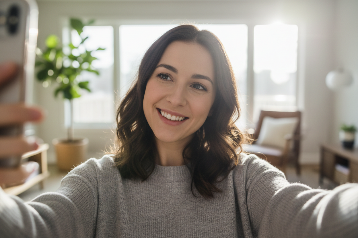 Generiere eine Frau, 28, Brünette, Selfie